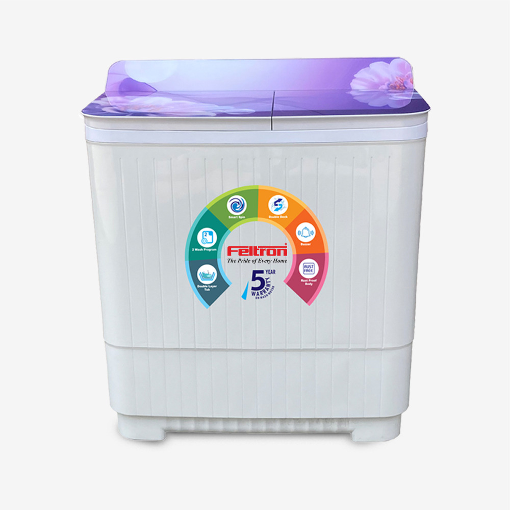 Feltron 12 kg Semi Automatic Top Load Washing Machine White,Purple Full Glass Soft Close Lid (FIPL12FGSWM)