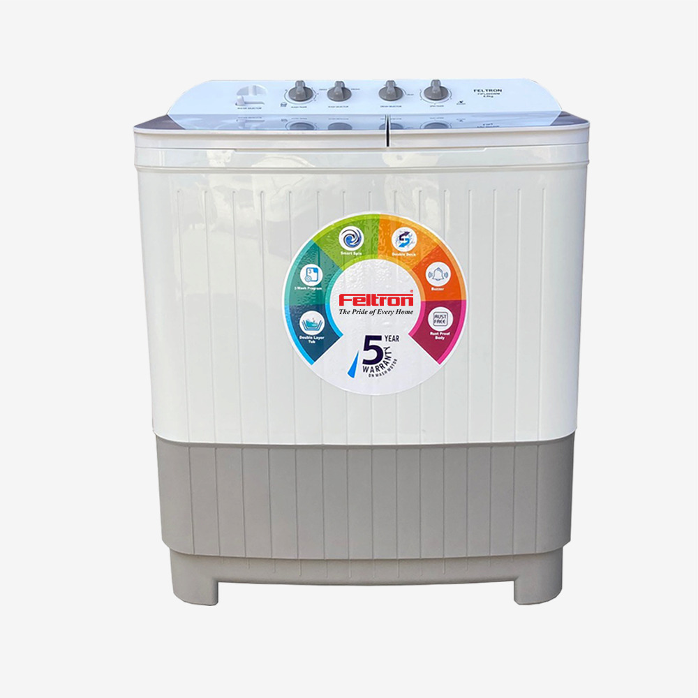 Feltron 8 kg Semi Automatic Top Load Washing Machine White,Grey Glass Lid  (FIPL80SWM)