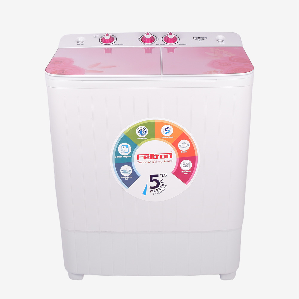 Feltron 7.2 kg Semi Automatic Top Load Washing Machine White, Pink Glass Lid  (FIPL72SWM)